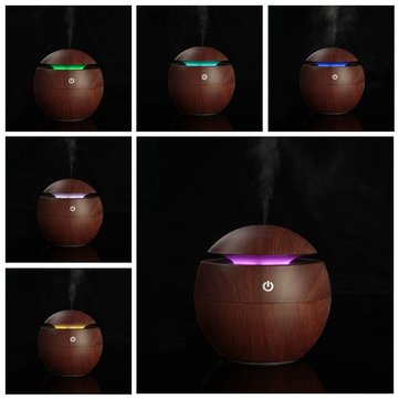 USB Wooden Ultrasonic Aroma Humidifier Air Essential Oil Diffuser with Color Changing LED Lamp
