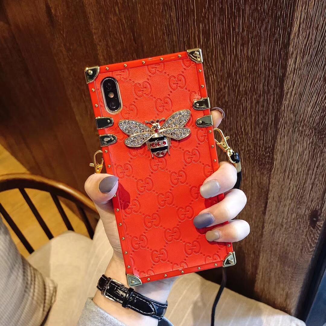 Brand creativity luxury bee big red For iphone X XR XS MAX 8 6S 7 6plus mobile phone case lanyard female models