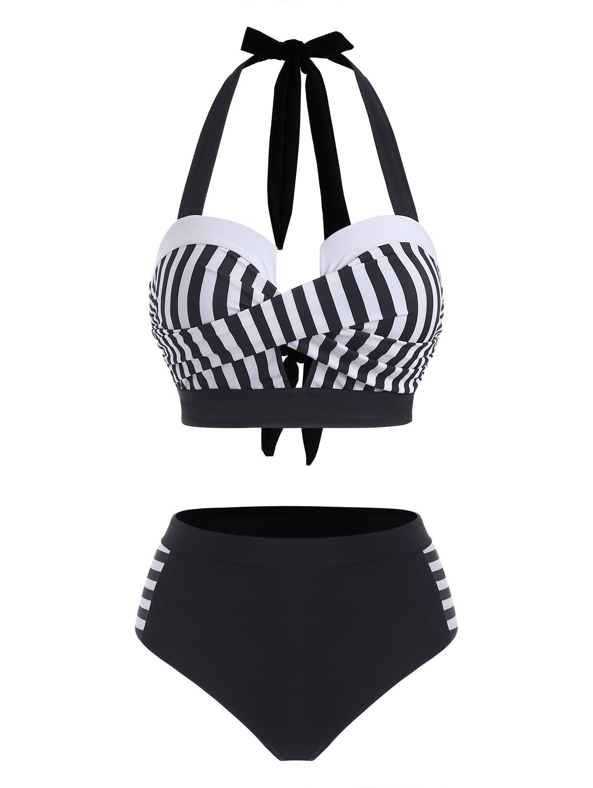 Halter Striped Twist Push Up Bikini Swimwear