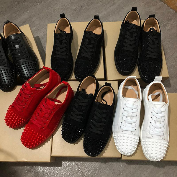 fashion Sneakers Red Bottom shoes Low Cut Suede spike mens shoes For Party Wedding crystal Leather Sneakers size 13