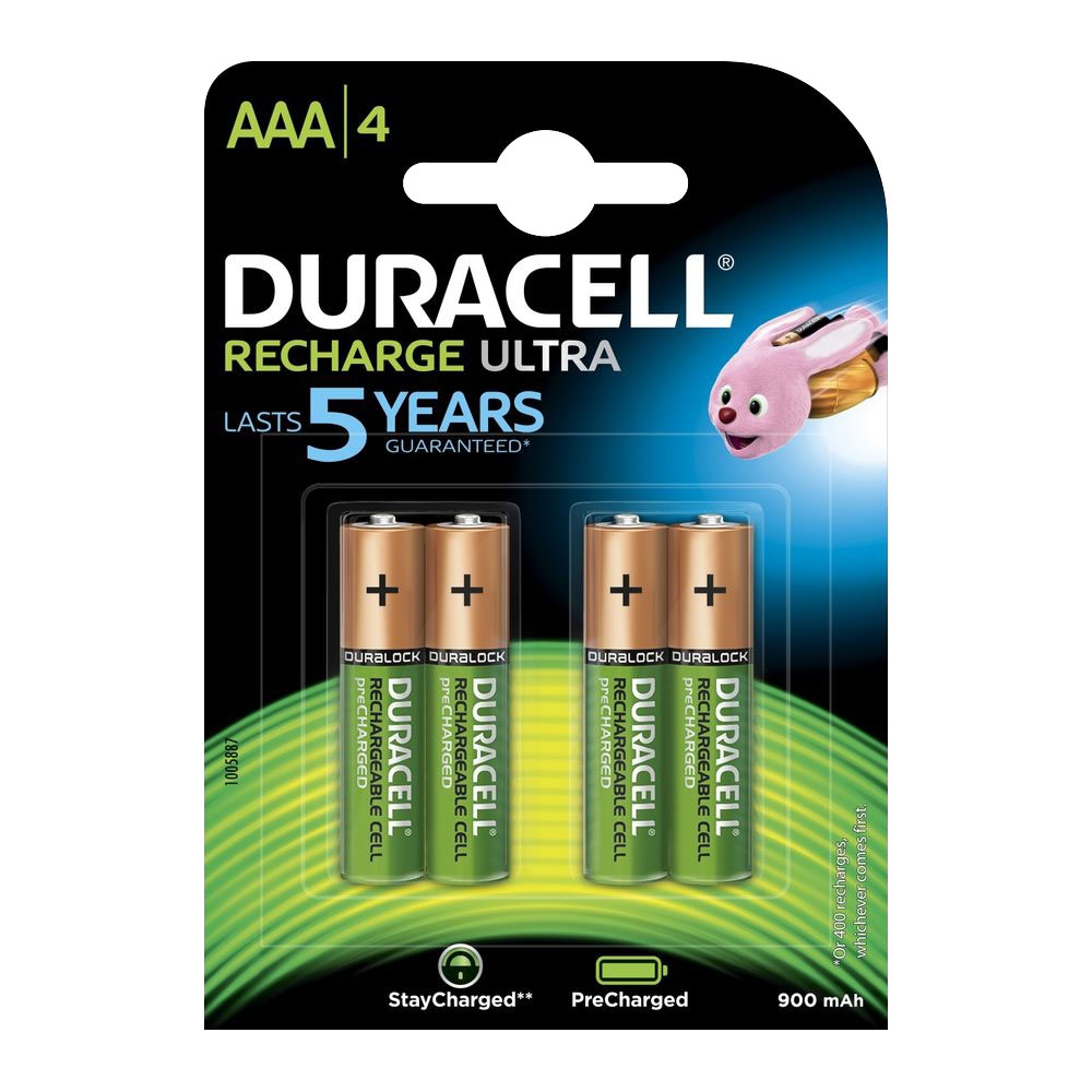 Duracell Duralock AAA Rechargeable Pre and Stay Charged NiMH 900mAh Capacity - 4 Pack