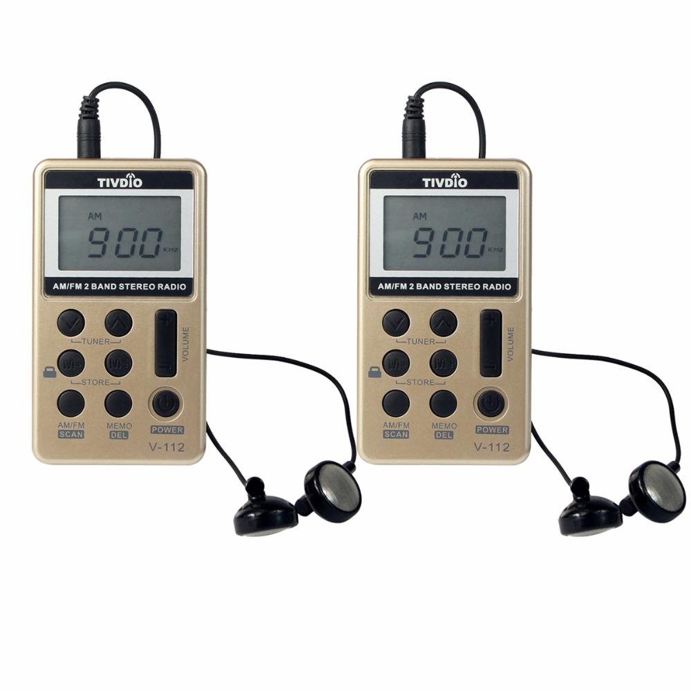 2pcs TIVDIO V-112 Mini Pocket Radio FM AM 2 Band Radio Station Multiband Radio Receiver Rechargeable Battery&Earphone Best F9202