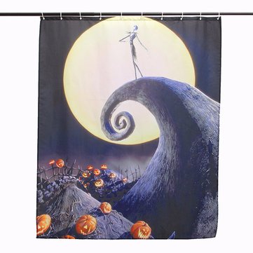 2 Sizes Halloween Nightmare Moon Skull Polyester Shower Curtain Bathroom Decor with 12 Hooks