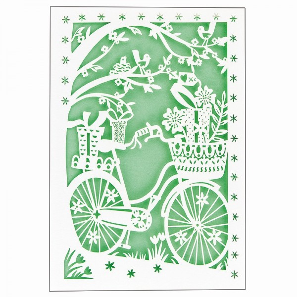Laser-Grußkarte "Fahrrad", B6, mit Umschlag & hellgrünem Einleger