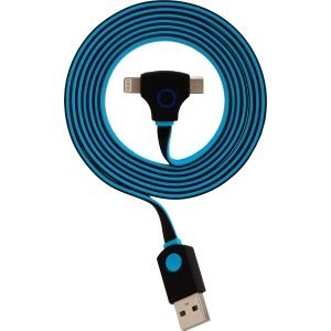 PETER JÄCKEL 2in1 FLAT 1,5m USB Data Cable Blue für Micro-USB und Apple iPhone 5/ 5C/ 5S/ 6/ 6S/ 6 P (15200)