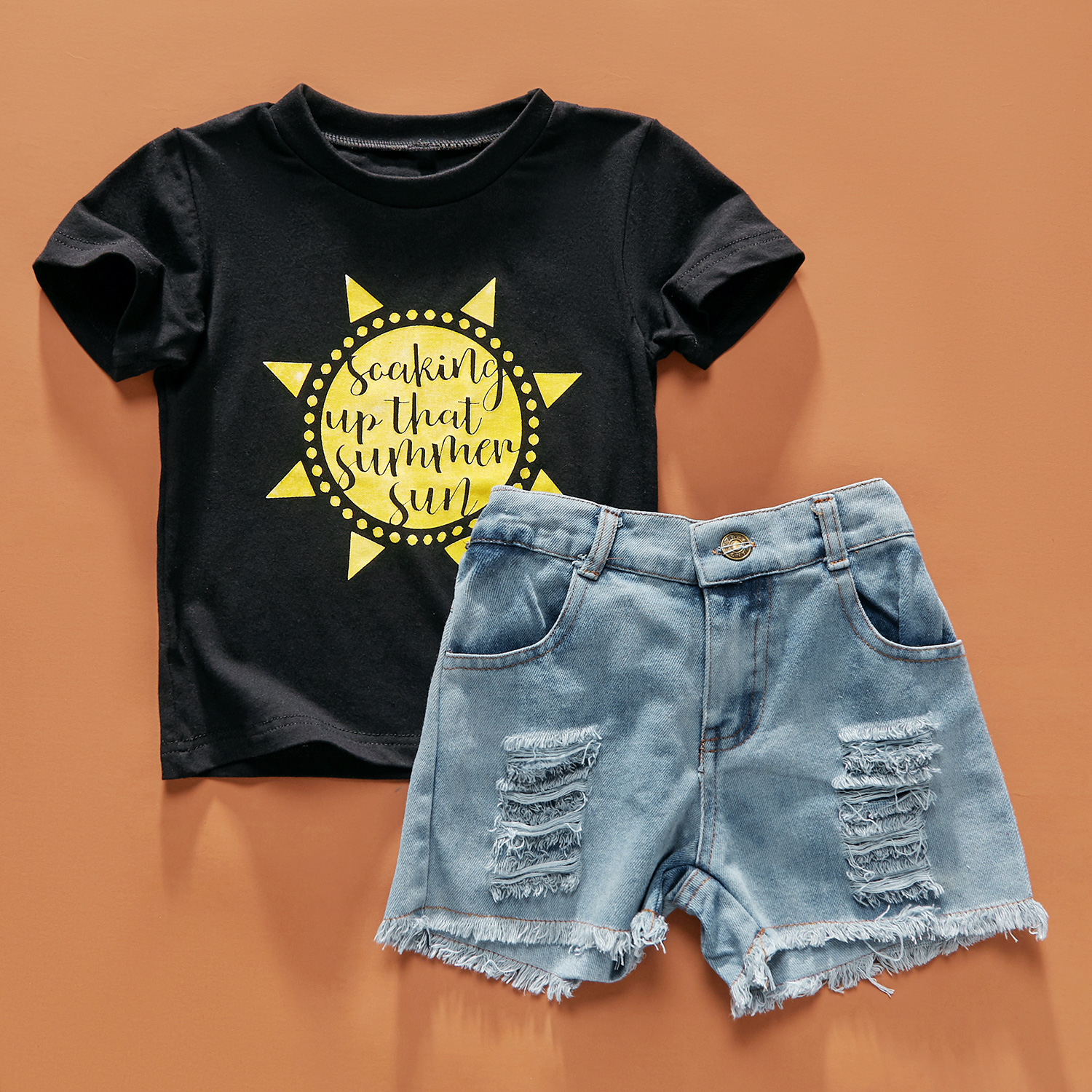 2-piece Baby / Toddler Girl Letter Print Tee and Ripped Jeans Set