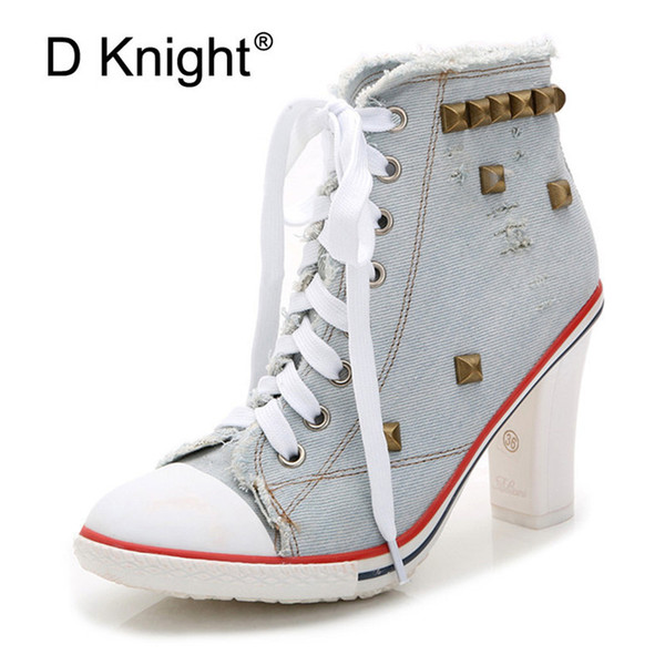 Plus Size Boots For Women Camouflage Lace Up Canvas Female High Heels Platform Shoes Autumn Spring Girl Lady Ankle Women Booties