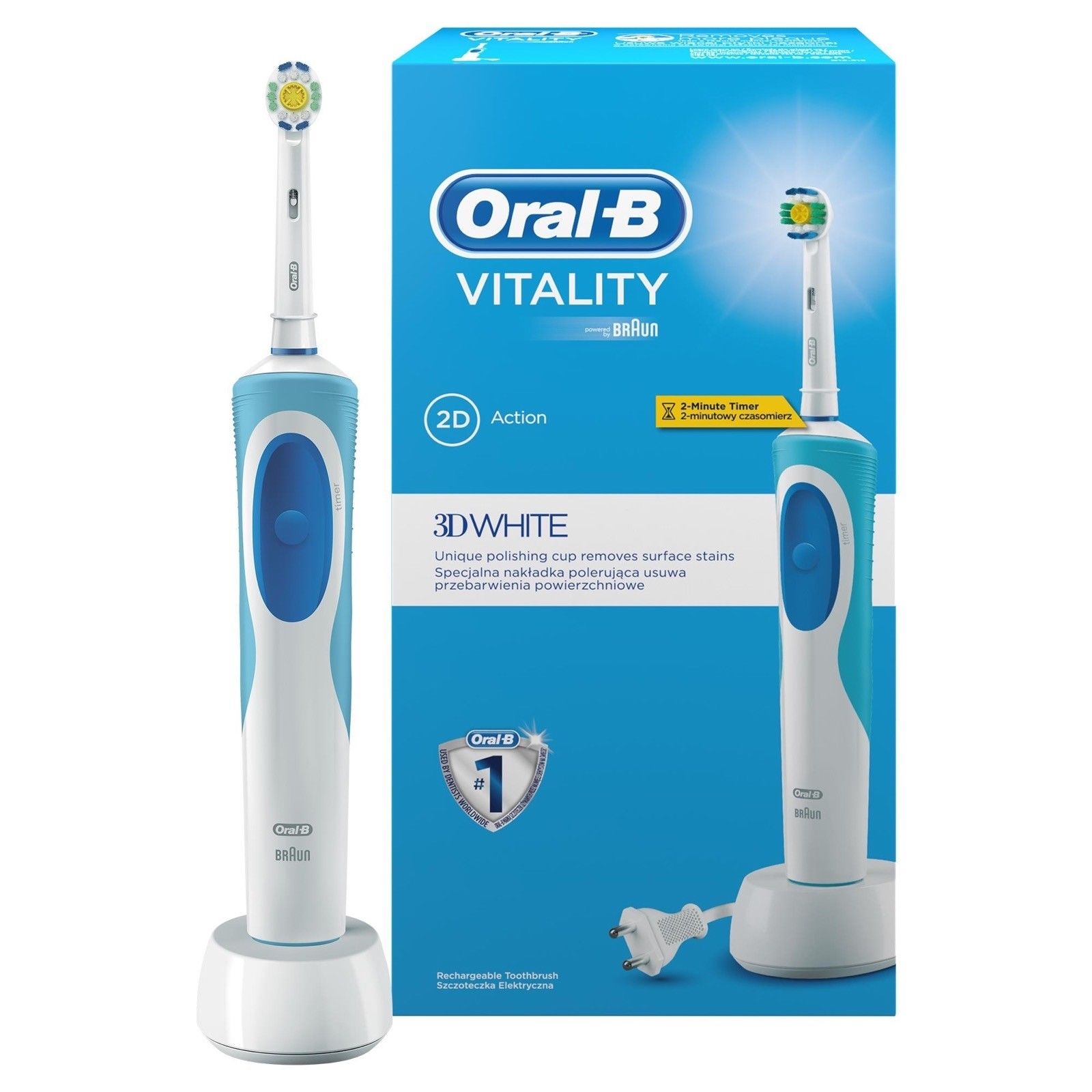 Braun Oral-B Vitality 3D Mains Rechargeable Electric Toothbrush with Charging Dock