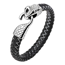 leather bracelet fashion stainless steel snake head bracelet leather woven men's bracelet Lightinthebox
