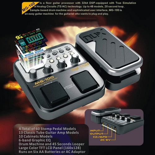 NUX MG-100 Modélisation guitare processeur guitare effet tambour pédale Tuner enregistreur 58 effet 72 préréglée multifonctions