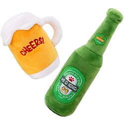 Dog Squeaky Plush Toys Set - Puppy Chew Toy -2 Pack Cute Stuffed Plush Beer Mug Bottle Toy for Puppy Small Medium Dogs miniinthebox