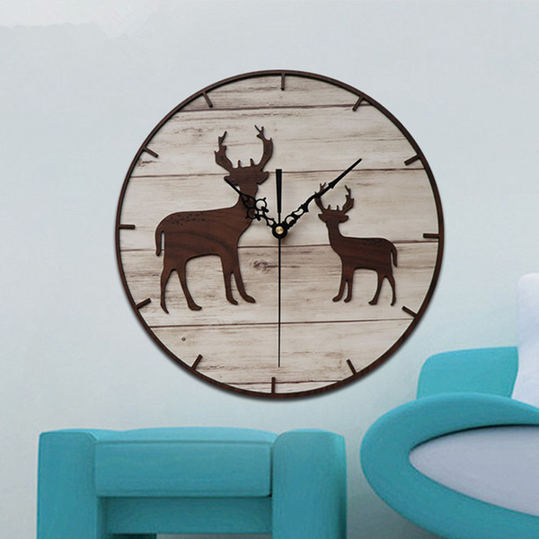 creative wooden small elk head wall clock living room decoration nordic style clock wall modern design teachers day gifts