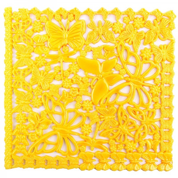 Wachsornament-Platte, 16cm x 16cm, Schmetterlinge, gelb