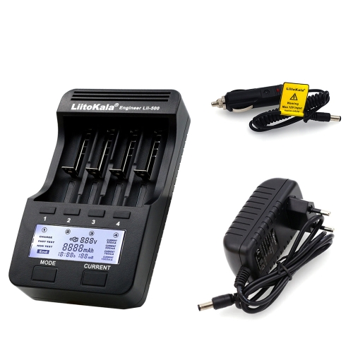 LiitoKala Lii-500 4 Slots LCD Smartest Battery Charger Kit with Car Charger EU Adapter