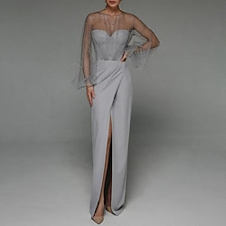 Sheath / Column Empire Elegant Wedding Guest Formal Evening Birthday Dress Jewel Neck Sleeveless Floor Length Stretch Fabric with Beading Splicing 2022 Lightinthebox