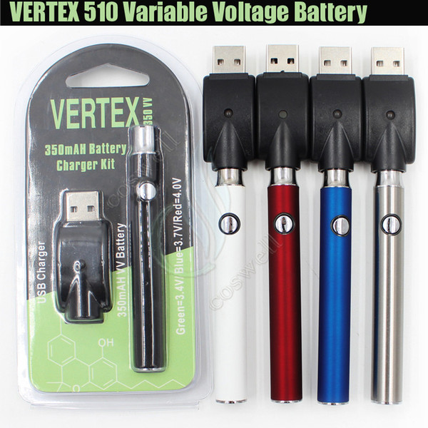 New Vertex LO Variable Voltage Battery vv Charger Kit 350mAh CO2 Thick Oil Pre heat BUD Touch Vape Pen 510 Atomizers CE3 Tank G2 Cartridges