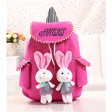 Cute Rabbit Canvas Backpack Casual Shoulder Bag for Primary School Students