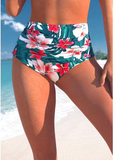 ROTITA Turquoise Floral Print High Waisted Bikini Bottom