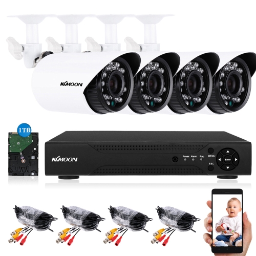 KKmoon 4CH H.264 Full 1080N DVR + 4 * 1500TVL Caméra CCTV étanche Bullet + 4 * 60ft Câble de Surveillance + 1 To Seagate Disque Dur