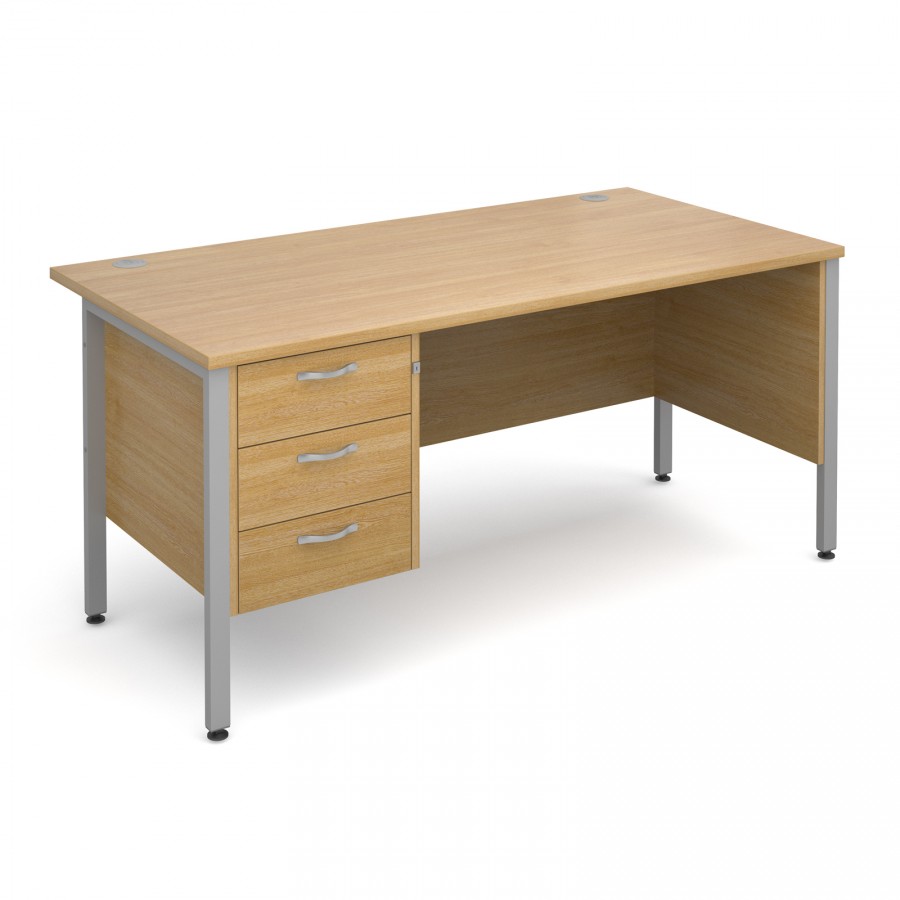 Maestro 25 H Frame Desk 1600mm with Silver Legs- Single Pedestal- Oak