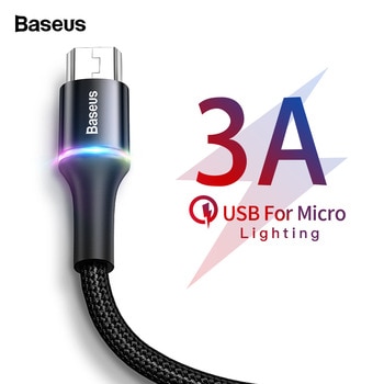 Baseus LED Lighting Micro USB Cable 3A Fast Charging Charger Microusb Cable For Samsung Xiaomi Android Mobile Phone Wire Cord 3m