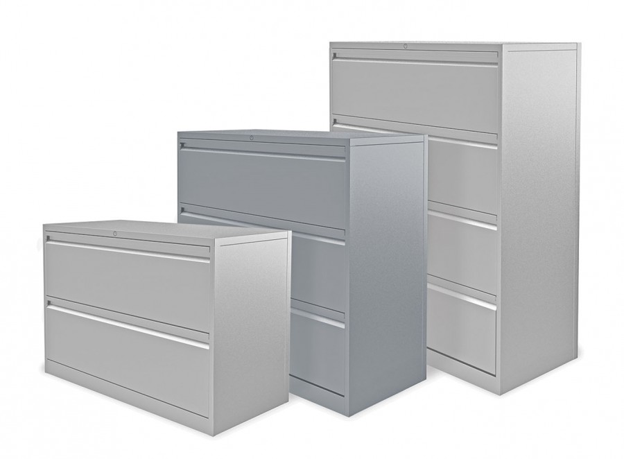 Executive Side Filing Cabinet- 3 Individual Locking Drawers- Silver