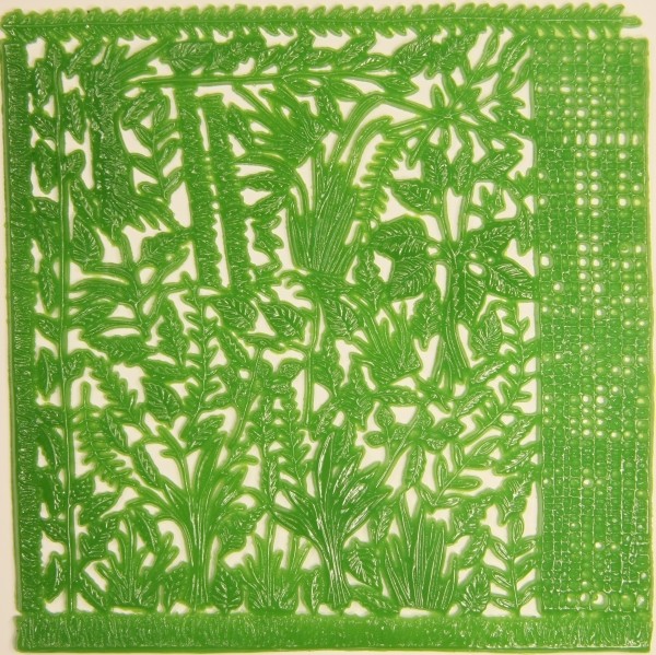Wachsornament-Platte Blätter & Ranken, 16cm x 16cm, hellgrün
