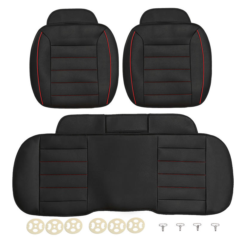 3pcs PU Leather Car Front Rear Seat Covers Universal Seat Protector Seat Cushion Pad Mat
