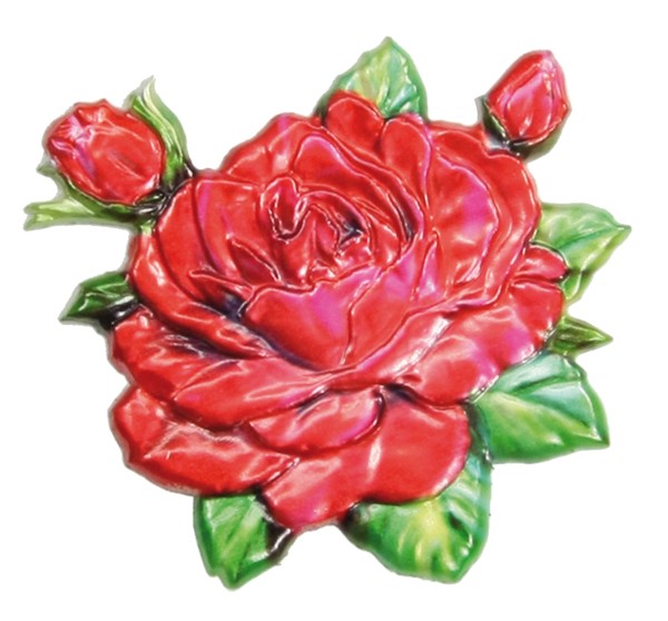 Wachsornament Rose, rot, geprägt, 8 x 7,5 cm