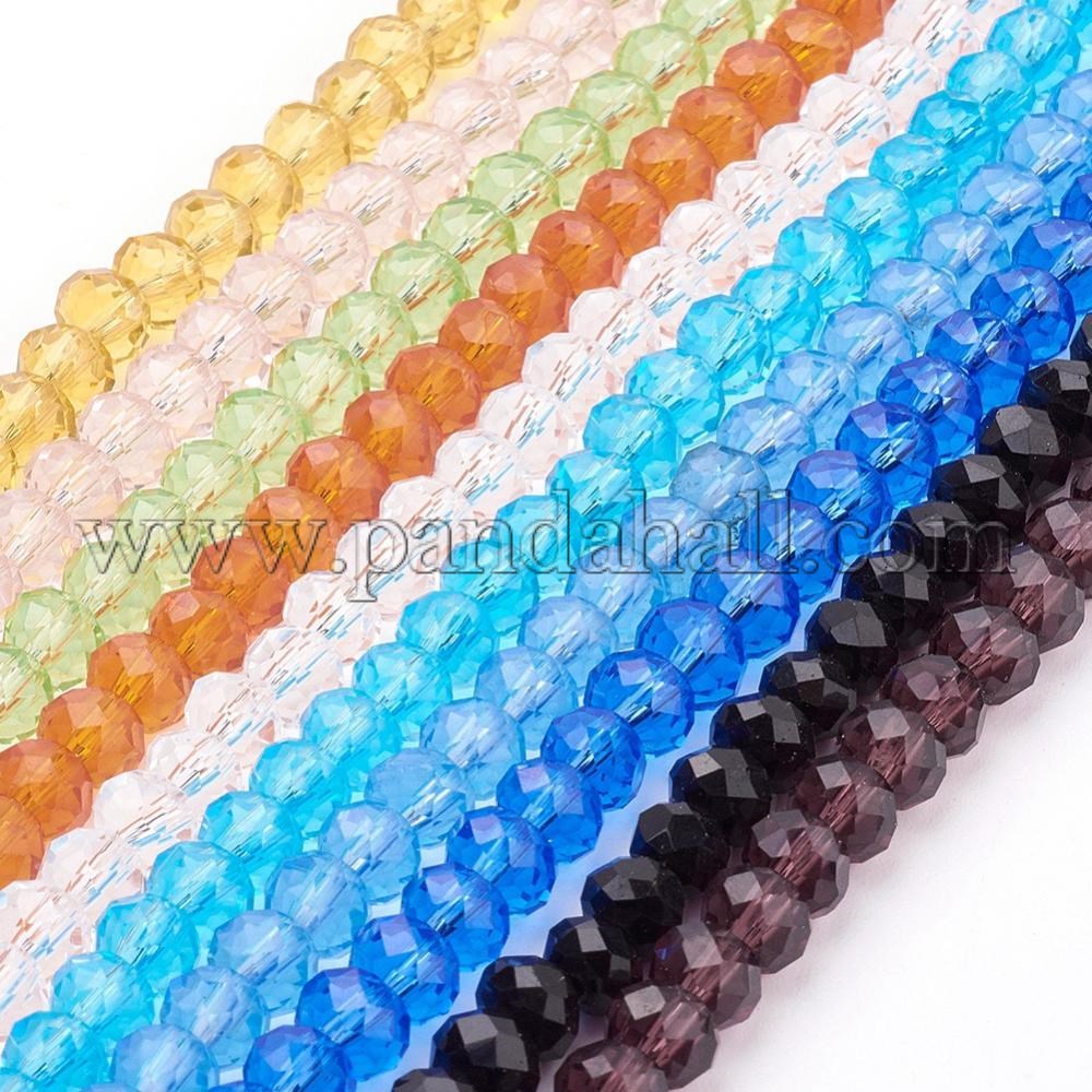 Handmade Glass Beads, Faceted Rondelle, Mixed Color, 6x4mm, Hole: 1mm; about 95pcs/strand