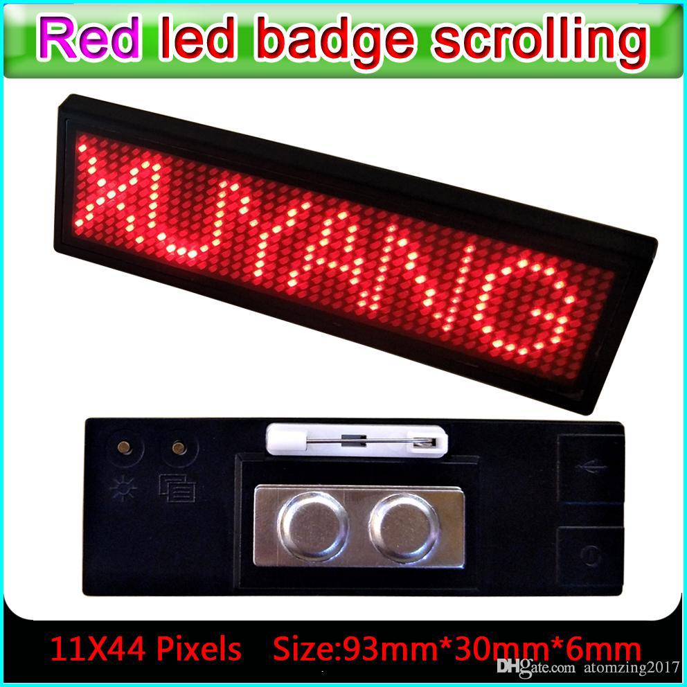 High Quality 11*44 Pixels Red Color Scrolling Message Led Name Badge Rechargeable Led Name Tag For Event With Multi-lingual