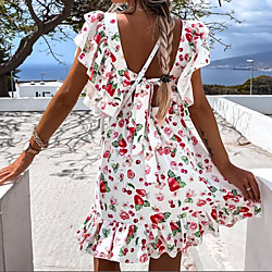 Mujer Vestido de una línea Mini vestido corto Flores rojas Flores de colores Fresa cereza Manga Corta Estampado Primavera Verano Casual / Diario 2021 S M L XL XXL miniinthebox
