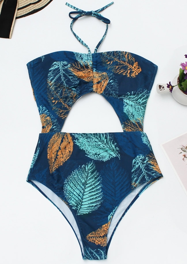 Leaf Halter One-Piece Swimsuit