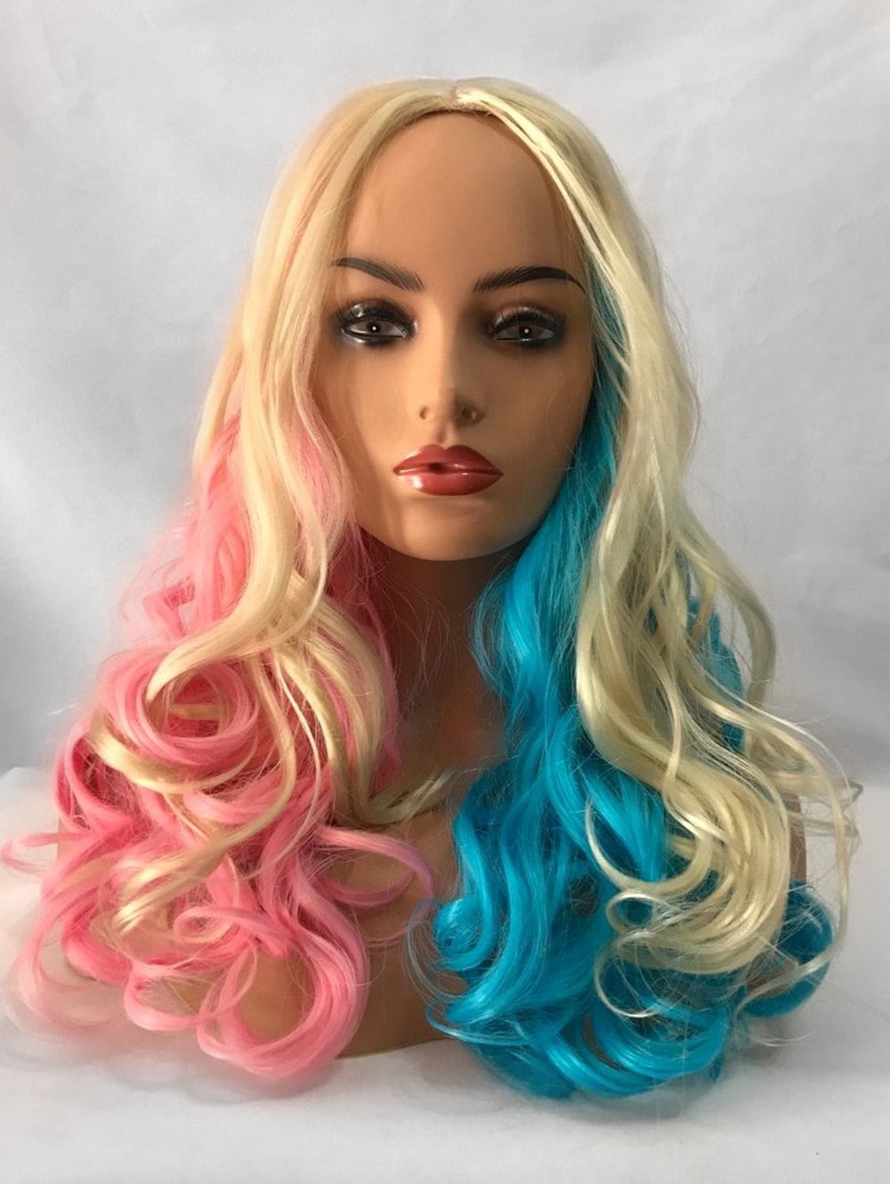 Middle Part Long Colorful Rainbow Wavy Party Cosplay Synthetic Wig