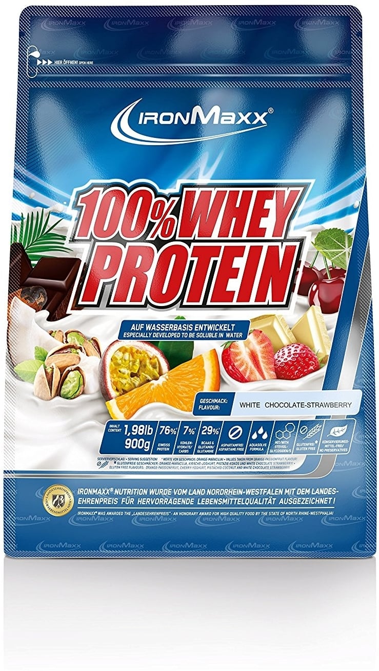ironMaxx 100% Whey Protein 900g Beutel - Erdbeere-Weisse Schokolade