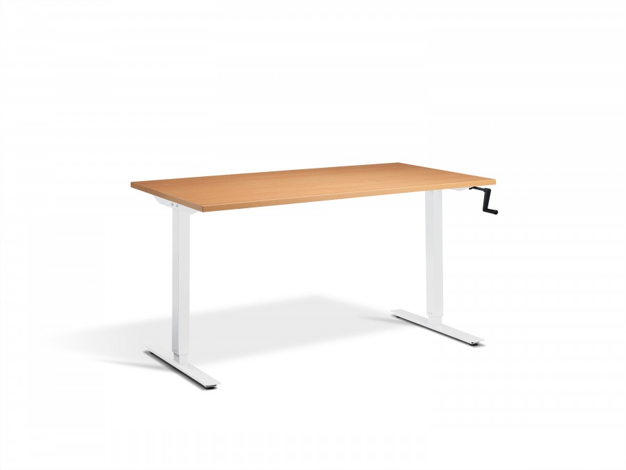 Lavoro Solo Beech Hand Crank Height Adjustable Desk - White Frame - 1600x700mm