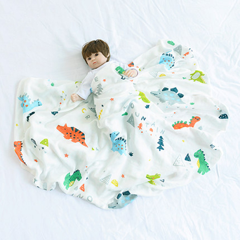 Cartoon Dinosaur Print Baby Double Layer Blanket