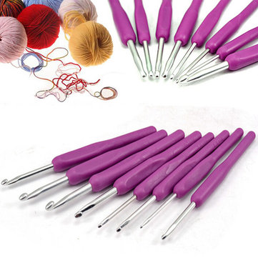 8 Pcs Soft Plastic Handle Aluminum Crochet Knit Hooks Needles Size 2.5-6.0mm
