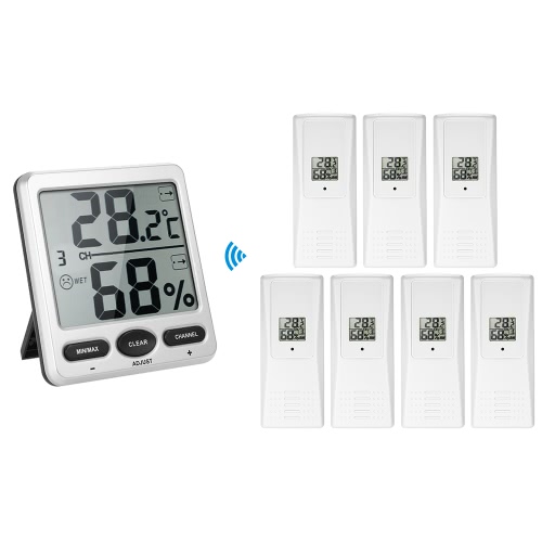 433MHz Wireless Indoor&Outdoor 8-Channel Thermometer Hygrometer Thermo-hygrometer 2 Consoles + 1 Transmitter WS-07-C2