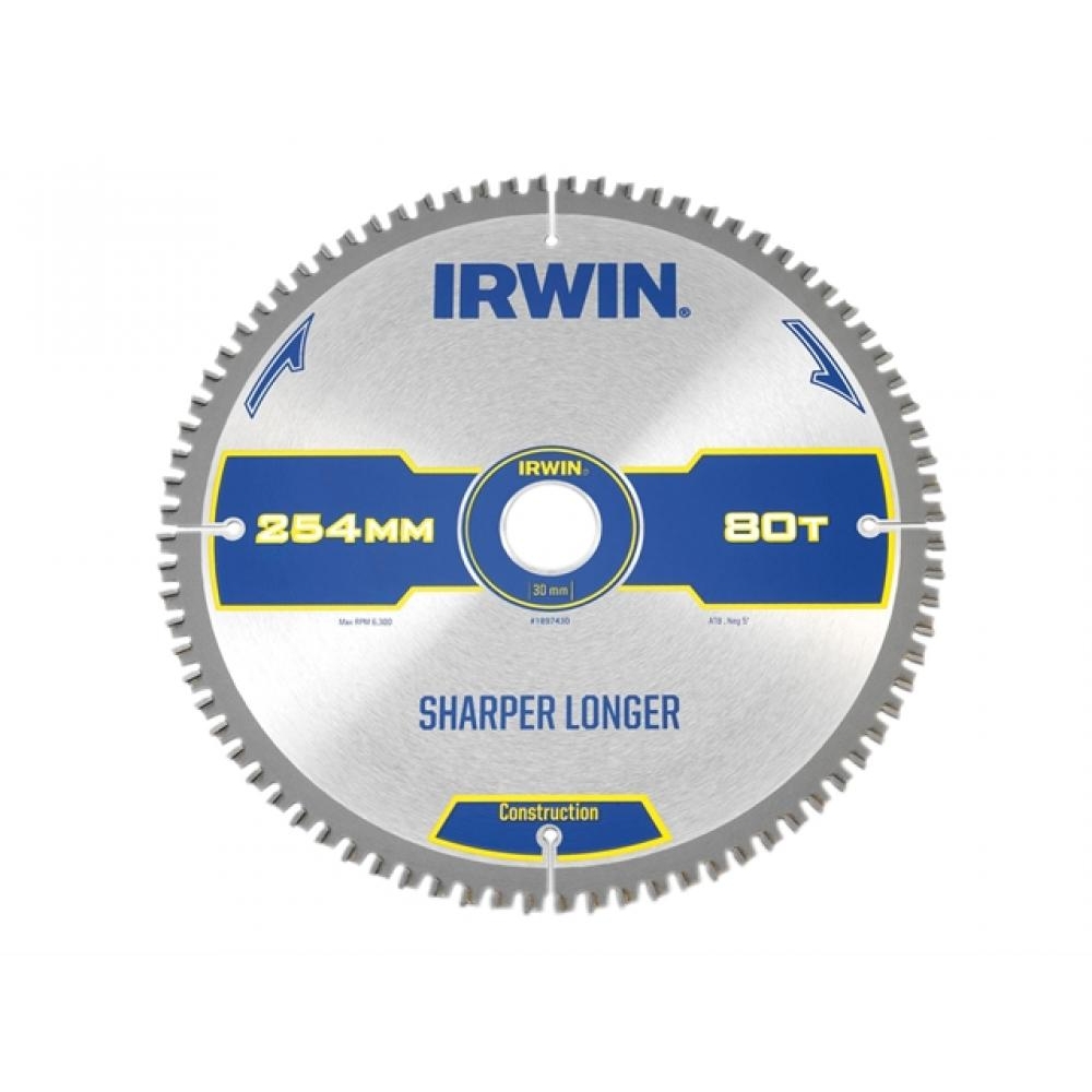 Irwin Construction Circular Saw Blade 254 x 30mm x 80T ATBNeg M