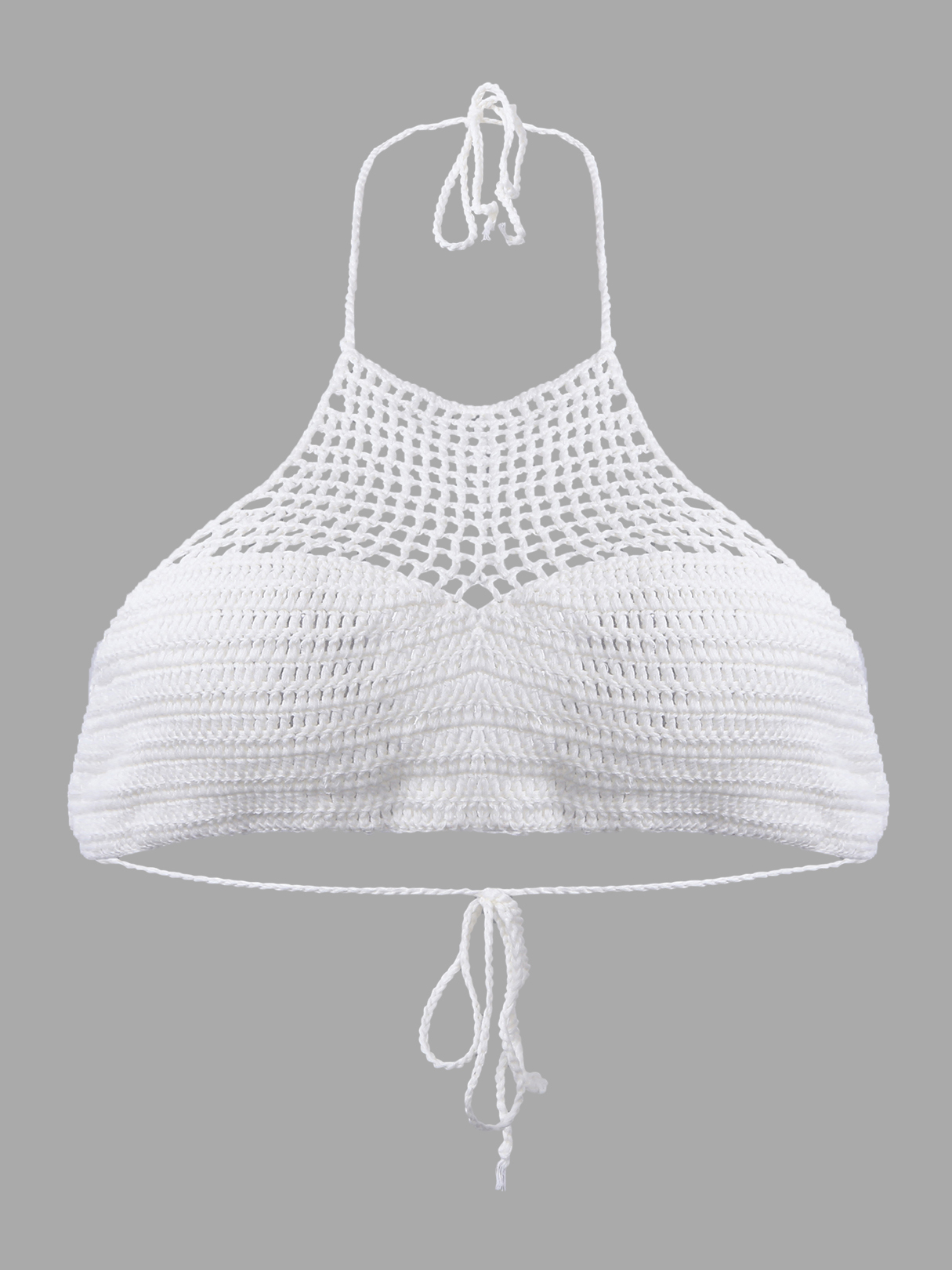 White Crochet Halter Self-tie Crop Top