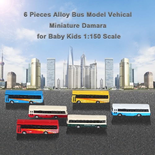 6 Pieces Alloy Bus Model Vehical Miniature Diorama for Baby Kids 1:150 Scale