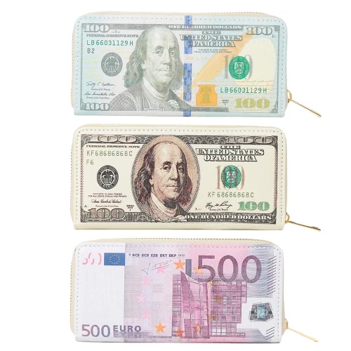 New Fashion Women Girls Wallets Dollar Euro Bill Print PU Leather Long Purse Card Cash Holders Change Wallet 1#/2#/3#
