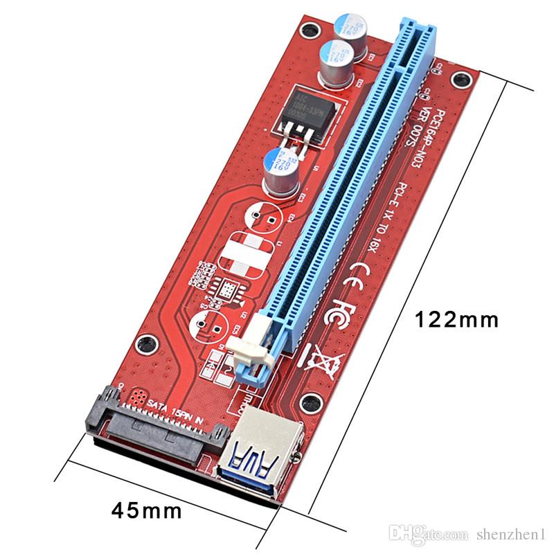For bitcoin miner riser PCI-E extender PCI Express Riser Card 1x to 16x USB 3.0 SATA to 15Pin Power Supply 60cm Latest 007s ver OTH821