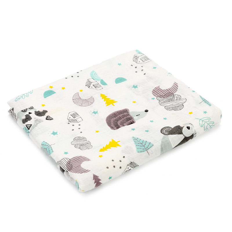 Soft Hedgehog Print Muslin Cotton Baby Swaddle Blanket