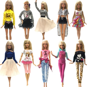 NK 2020 Newest Doll Dress Fashion Casual Wear Handmade Girl  Clothes For Barbie Doll Accessories  DIY Toys Baby Doll  G1 JJ