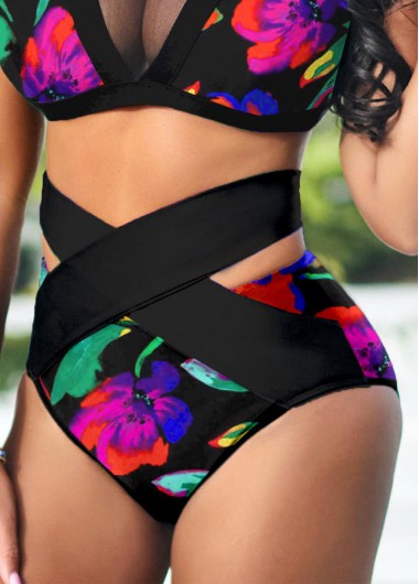 ROTITA Multi Color Floral Print High Waisted Bikini Bottom