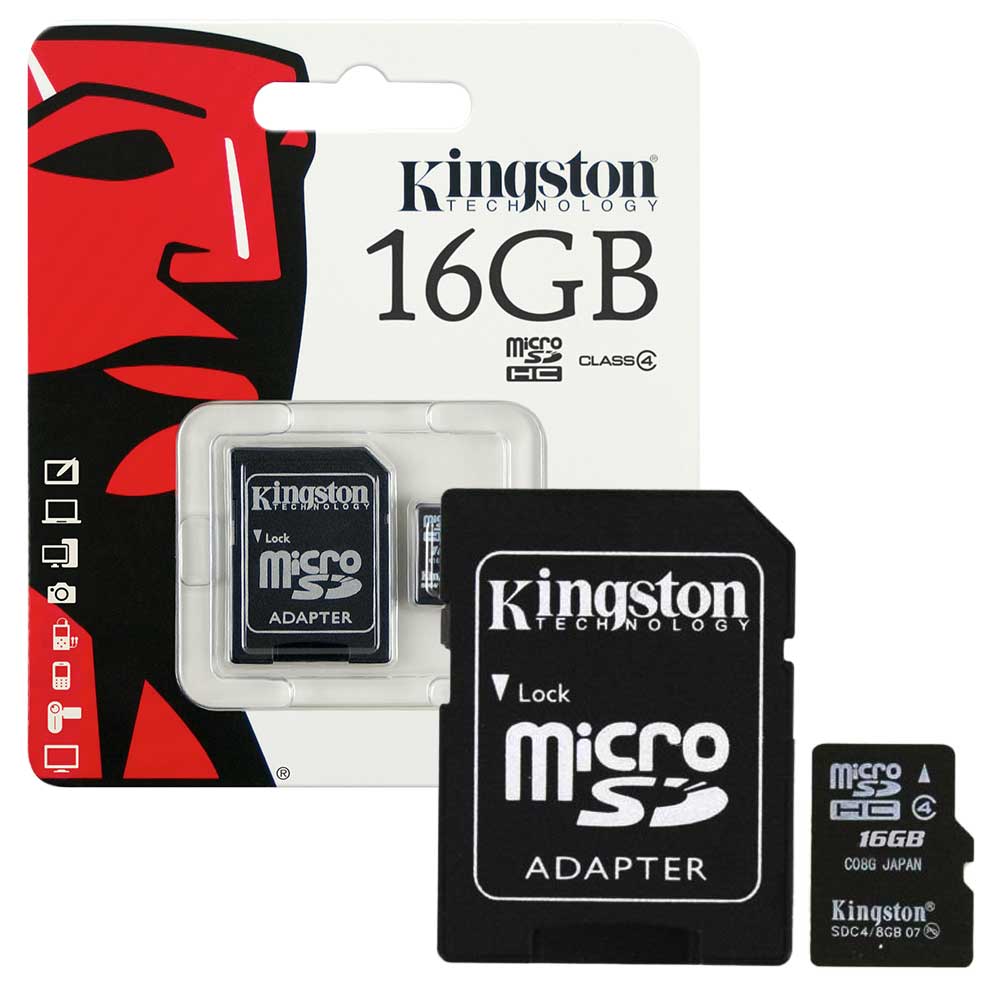 Kingston Micro SD SDHC Memory Card - 16GB - Class 4 with Full Size SD Card Adapter