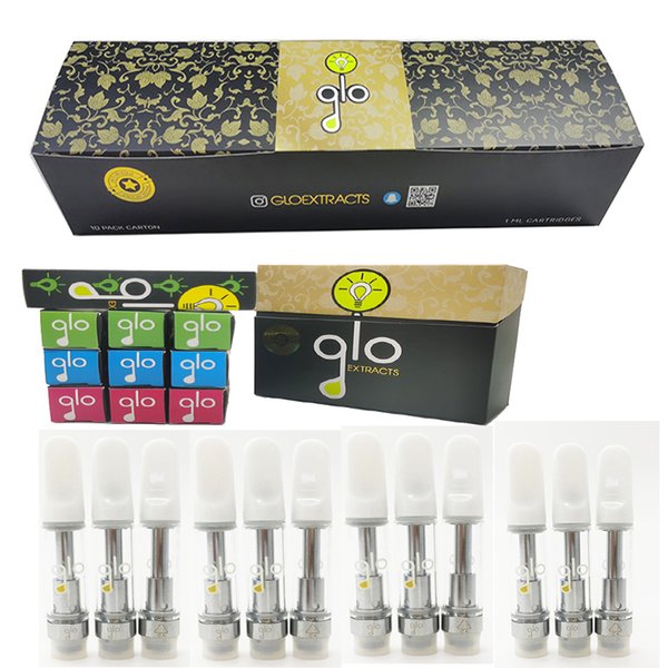 Glo Extracts Vape Cartridges Vapes Carts 510 Thread Oil Atomizer 1ml 0.8ml Empty Ceramic Coil E-Cigarettes Disposable Vaporizers Pen Custom Packaging OEM