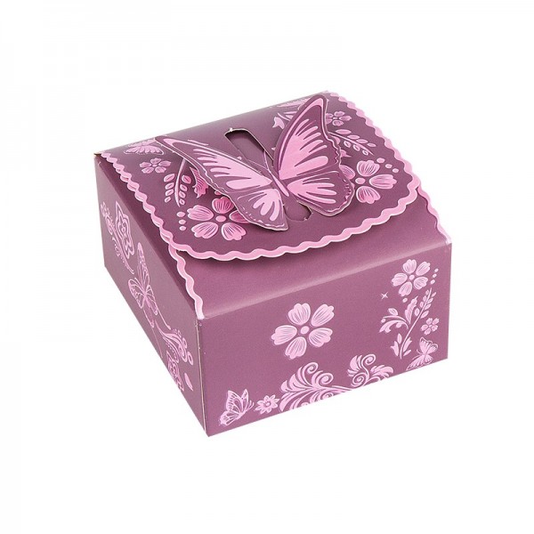 Zier-Faltboxen, Design 4, 7cm x 7,5cm x 4cm, aubergine mit rosafarbener Perlm...